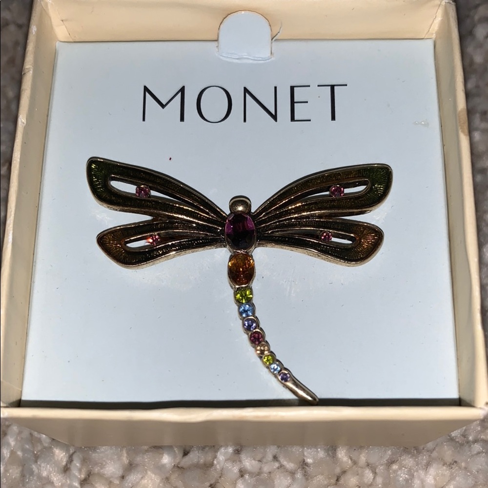 Monet Dragonfly Brooch with Multicolor Gems